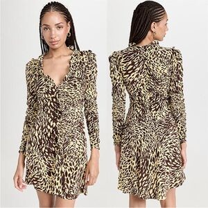 A.L.C. Marcie V-Neck Long Sleeves Mini Dress Women's Golden Haze Size 0